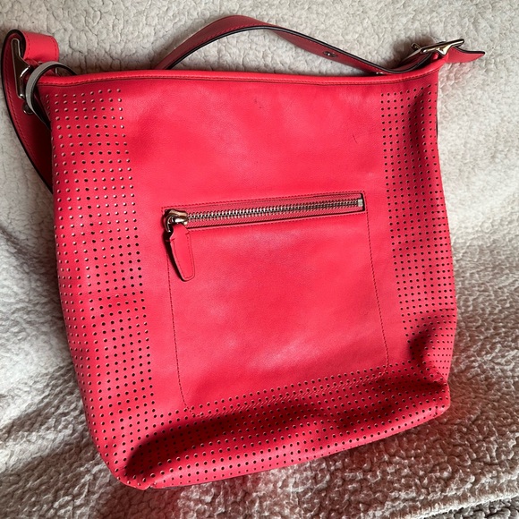 Coach Orange and Pink Shoulder Bag with Glossy Finish
